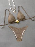 Sexy Metal Starfish Designer Bikini Set 2025 Women Shiny Green Black Push Up Micro Swimsuit Beach Bathing Suit Thong Swimwear