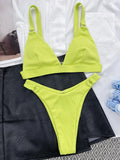 Ribbed Triangle High Cut Bikini Women Swimsuit Female Thong Swimwear Two Pieces Bikini Set Rings Bather Bathing Suit Swim Lady