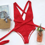 4 Colors One-Piece Swimsuit Swimwear Women Solid Sexy Deep V-neck Bathing Suit Beachwear High Elastic Straps Maio Feminino Praia