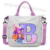 KPop Demon Hunters Canvas Shoulder Bag for Boys Girls Cartoon Letter Printed Crossbody Pouch Students Portable Fashion Handbag