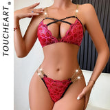 Toucheart Sexy Women's Underwear Set Embroidered Lace Chain Hollow Heavy Craftsmanship Two-piece Set High-quality Lingerie Set