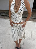 2026 Women Vintage Black White Polka Dot A-line Knee Length Skirt Sexy Low Waist Holiday Summer Skirts Slim Mini Skirts J7L2