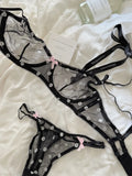 French Style Polka Dot Bra & Thong Set | Retro Sexy Lace Lingerie, Ultra Thin Sheer Netting for Big Bust & Plus Size MOYISU Bras
