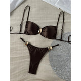 Sexy Metal Ring Bikini Women Swimwear Female Swimsuit Two-Pieces Bikini Set High Cut Leg Padded Bather Bathing Suit Swim V8311