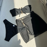 DEKA U Bandeau Bikinis Set Mujer Strapless Swimwear Sexy Women 3 Piece Swimsuit Bathing Suit Biquinis Brazilian Bikini
