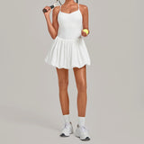 Fake Two Piece Tennis Dress Women Back Criss Cross Slim Bulit-in Shorts Golf Athletic Dresses Gym Pleated Fluffy Yoga Mini Dress