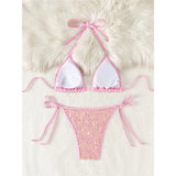 Sparkling Sequins Halter High Leg Cut Bikini Women Swimwear Female Swimsuit Two-Pieces Bikini Set Bather Bathing Suit Swim V6678