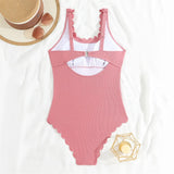 S - XXL 11 Colors Ribbed Frilled Women Swimwear One Piece Swimsuit Female Backless High Leg Cut Bather Bathing Suit Swim K7097