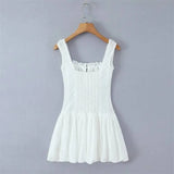 Square Neck Lace Trim Spliced Strap Dress For Women Front Mini Bud Skirt White Lace Mini Dress Ruffle Casual Summer Dress 4MXE