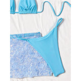 S - XL Three-pieces Bikini set With Skirt Flowers Sequins Bikini Female Swimsuit Women Swimwear Bather Bathing Suit Swim V7864