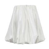 Elegant Female Casual Satin Mini Skirt Women Korean Fashion High Waist A-line Vintage White Balloon Skirt Sweet Women NTJ8