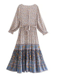 Floral Print Boho Long Dresses with Sleeves Vestidos Para Mujer Ruffles Sash Beach Casual New in Dress Loose Retro Sundress