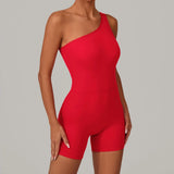 Summer One Shoulder Yoga Short Jumpsuit Women Sexy Cut Out Backless Scrunch Booty One Piece Suit Gym Workout Fitness Clothes