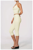 Summer Color Blocking Yoga Suit Women Tracksuit Hanging Neck V Neck Slim Sports Vest Tight Hip Lifting Capri Pants Fitness Sets
