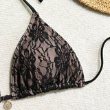 with Mesh Sarong Lace Halter High Cut Bikini Female Swimsuit Women Swimwear Three-pieces Bikini Set Bathing Suit Swim Beachwear