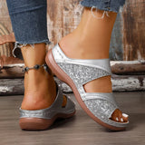 Golden Glitter Platform Sandals for Women Summer Lightweight Wedge Heel Sandles Woman Plus Size 43 Thick Sole Sandalias Mujer
