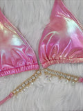 PU Faux Leather Bikinis Wrap Around Diamond Bikini Women Swimsuit Female Swimwear Two-pieces Bikini Set Halter Bathing Suit Swim