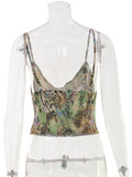 Ahagaga Fashion Sexy Women's Tops Sequin Patchwork Slimming Summer Print Personality Crop Top Short  Beach Sleeveless  Backless