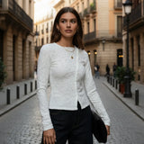 Women Long Sleeve Round Neck Spring Fall Lace Tops Slim Fit Solid Color Oblique Button Up T-shirts
