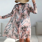 New Women's 3 Pieces Swimsuit Allover Print Tankini+Long Gauze Coat Cover-Up Swimwear High Waist Shorts Bathing Suit Beachwear