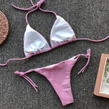 2 Colors Sexy Bikini Women Swimwear Swimsuit Solid Shining Fabric Triangle Halter Bikinis Set Bathing Suit Beach Bikini Female