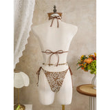With Sarong Halter Printed Bikini Women Swimwear Female Swimsuit Padded Bather Bathing Suit Swim Three-pieces Bikini set K8073
