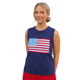Women's 4th of July Knitted Vest Spring Summer Sleeveless Round Neck Flag Print Casual Party Tank Tops