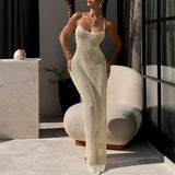 2026 Hollow Out Cross Back Crochet Knitted Tunic Beach Cover Up Cover-ups Beach Dress Beach Wear Beachwear Female Women V7505