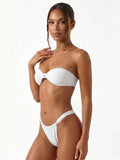 Women Summer 2-Piece Swimsuits Knot Front Strapless Bikini Bra and Elastic Bottoms Sets for Beachwear Bathing Suit