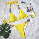 8 Colors Sexy Bikini Women Swimwear Swimsuit Shiny Crystal Diamond Chain Bathing Suit Beach Bikinis Set Female Push Up Biquinis