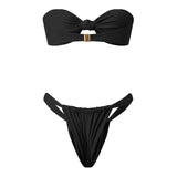 Women Summer 2-Piece Swimsuits Knot Front Strapless Bikini Bra and Elastic Bottoms Sets for Beachwear Bathing Suit