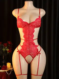Women Sexy Lace Bodysuit Floral Backless Teddy Lingerie Sheer Mesh Hollow Out Strappy One Piece Nightwear
