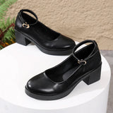 Black Thick Heeled Mary Jane Shoes Women Plus Size 42 Ankle Buckle Platform Pumps Woman Office Pu Leather High Heels Shoes Mujer