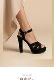 2026 New Block High Heels Sandals Women Peep Toe Ankle Strap Buckle Wedding Party Dress Office Platform Sandals