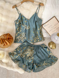 Women's Sleeveless Pajamas V-Neck Camisole Shorts Sexy Sleepwear Set Cherry Print Lounge Wear 2 Piece Nightwear for Women