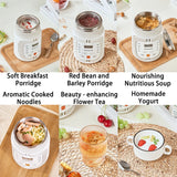 SUNATUR 600ml 700W Electric Cooker Multifunctional Rice Cooker Stew Pot Slow Cooker Mini Porridge Pot Portable Soup Pot