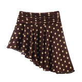 Women's Fashion Polka Dot Skirt Dark Brown Polka Dot Hem Skirt High Waist Ruffle Flowy Mini Skirt Casual Elegant Style S00Z