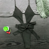Knotted Backless Cut Out Halter One Piece Swimsuit Women Swimwear Female Monokini High Cut Bather Bathing Suit Swim Lady V3817