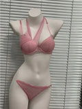 French Style Pure Desire Lingerie Set 3cm Thick Padded Cup Pink Diagonal Strap Nightclub Wear Sexy Bra Panty Set 32-38AB Canada