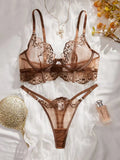 Valentine's Day Ladies Black Forest Wave Lace Sexy Underwear Set Romantic Floral Trim Bustier Nightgown for Women