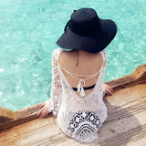 DEKA Crochet Swimwear Cover Up Women White Lace Tunic Beach Dress Clothing Backless Bathing Suit Bikini Swimming Beach Wear