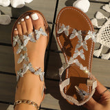Summer Bling Butterfly Diamond Flat Sandals for Women Luxury Pearl Elastic Band Woman Sandles Plus Size Woman Sandals