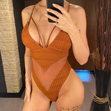 S - XXL 5 Colors V Neck Mesh Sheer Women Swimwear One Piece Swimsuit Female High Leg Cut Monokini Bather Bathing Suit Swim V6168