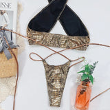 Snake Skin Mini Micro Thong Bikini Women Swimwear Female Swimsuit Two Pieces Bikini Set Halter Wrap Around Bathing Suit Swim
