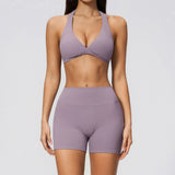 Summer Yoga Sets Women Front Cross Sports Bra Exercise Suits Outwear Lifting Buttocks Abdominal Compression Shorts Fitness Set