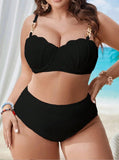 VigoJany 2026 Solid 3 Piece Mesh Skirt Plus Size Bikini Set Women Strapped Push Up Big Swimsuit High Waist Chubby Bathing Suit