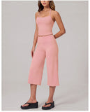 Hanging Neck Camisole Yoga Sets Women Nude Hollow Back Cross Slim Sports Tank Top High Waist Wide Leg Capri Pants Fitness Suits
