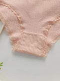 Women Ribbed Cotton Briefs Lace Trim Mid Waist Panties Soft Breathable Rhinestone Star Decor Ladies Daily Basic Underwear W134