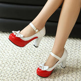 Women Lolita Style Patent Leather Bow Shoes 9.5cm High Heels Anti-slip Rubber Sole Platform Pumps Ideal for Parties Daily Wear