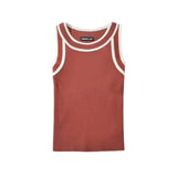 Slim-fit Color-blocked Sleeveless Tank Top For Women Spring Round-neck Slim-fit Hot Girl Knit Short Top Casual Style 77RB